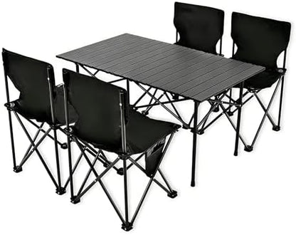 Camping Table with 4 Chairs, Portable Folding Picnic Table Set