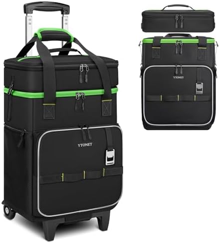 Ytonet 2-in-1 Rolling Cooler with Wheels, 55 Cans/40L Large Insulated Cooler on Wheels with Detachable Top Bag, Leakproof Soft Sided Cooler Bag for Beach, Picnic, Camping, Travel and Grocery，Black