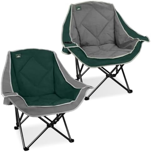 Northroad 2 Pack Oversized Camping Chair,Outdoor Padded Folding Lawn Chair w/Cup Holder,Carry Bag for Beach, Hiking, and Picnics,Heavy-Duty 300-lbs Capacity, Grey&Green