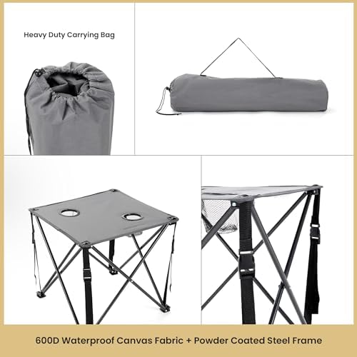 ARROWHEAD OUTDOOR 26” (66cm) Portable Camping Folding Table, 2 Cup Holders, Square, Carrying Case, Steel Frame, High-Grade 600D Canvas