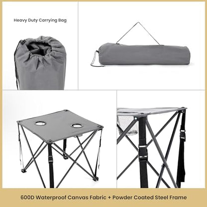 ARROWHEAD OUTDOOR 26” (66cm) Portable Camping Folding Table, 2 Cup Holders, Square, Carrying Case, Steel Frame, High-Grade 600D Canvas
