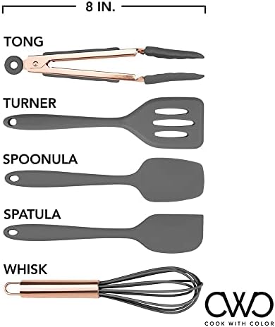 COOK WITH COLOR Silicone Cooking Utensils, Kitchen Utensil Set, Easy to Clean Silicone Kitchen Utensils, Cooking Utensils for Nonstick Cookware, Kitchen Gadgets Set, Mini, Gray