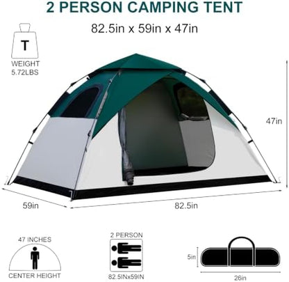 anngrowy Camping Tent 2 Person Instant Family Tent Pop Up Tents for Camping Waterproof Portable Hiking Camp Tent Lightweight Tent for Backpacking Small Tent 4 Season Windproof Quick Compact Dome Tent