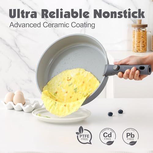 SENSARTE 24 Piece Ceramic Detachable Handle Pots and Pans Set Gray