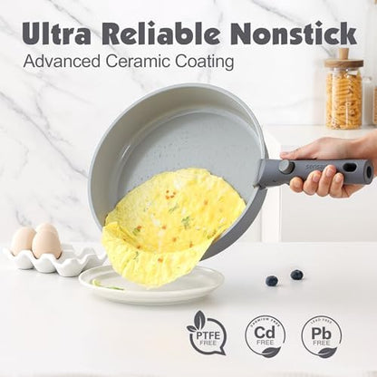 SENSARTE 24 Piece Ceramic Detachable Handle Pots and Pans Set Gray
