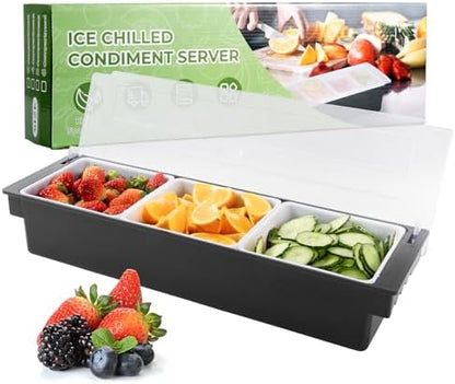 WICHEMI Ice Chilled Condiment Caddy with 3 Removable Trays and Lids