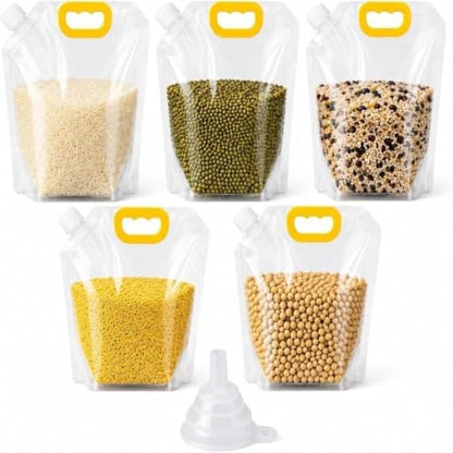 Airtight Grain Storage Bags with Handle, 5 Pack Large Capacity Cereal Containers Storage, Moisture-Proof Stand-Up Dry Food Pouches, Reusable Rice Sealed Container for Kitchen & Pantry (5PCS, 5)