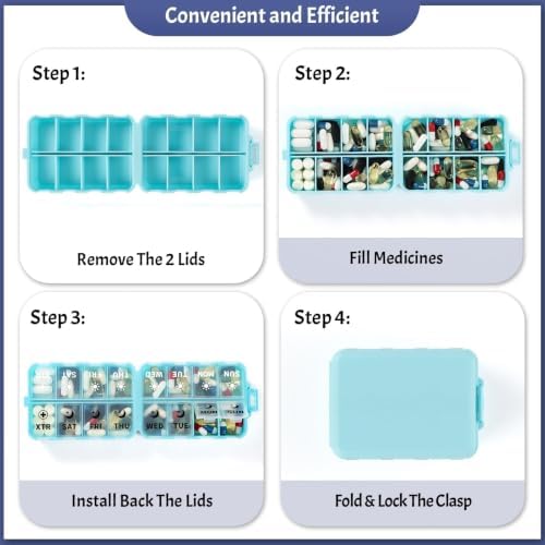Foldable Portable 7 Day Pill Organizer 2 Times a Day, AM PM Weekly Pill Box
