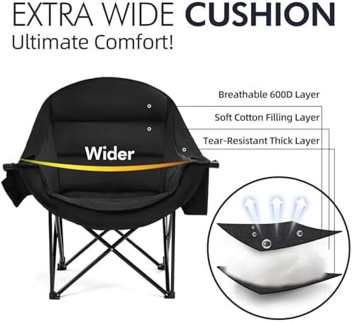 Oversized Camping Chairs for Adults - Heavy Duty Padded Outdoor Camp Chair