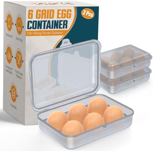 ZPU Egg Holder Camping, 2Pcs 6 Grid Egg Container, Plastic Egg Carrier for Camping Picnic Travel Outdoor Refrigerator Kitchen, Protective Egg Storage Case, Silver Grey