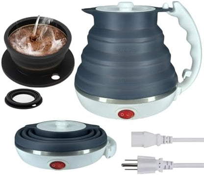 Travel Electric Kettle Small, Collpasible Electric Kettle, Portable Tea Kettle + Paperless Collapsible Pour Over Coffee Dripper, Travel Pour Over Coffee Maker Camping Single Cup (Black)
