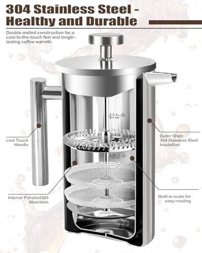French Press Coffee Maker, Silver, 50 OZ (1.5 Litre)