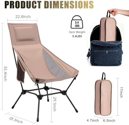 2 Pack High Back Camping Chair, 2-in-1 Height Adjustable, Heavy Duty