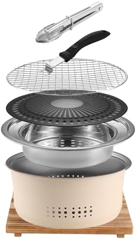 SANQIAHOME Stainless Steel Charcoal Portable Barbecue Grill, 10.5 Inches Non-Stick, Round, Barbecue or Hot Pot, Boiling Water, Charcoal Stove for Home Party Outdoor Camping