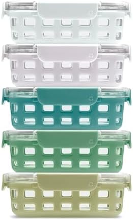 Ello Duraglass 3.4 Cup Glass Meal Prep Containers, 10 Pc, 5 Pack,Olive Tree