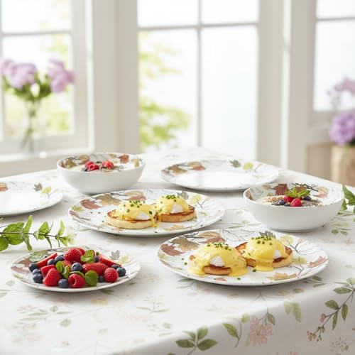 Melamine Dinnerware Set for 4, 12-Piece Fall Dishes, Yellow Maple Leaves