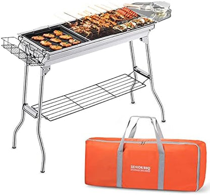Portable Charcoal Grill,Outdoor BBQ Grill for Christmas Picnic, Thanksgiving Family Gathering and Backyard Barbecue,With Storage Bag & Non-Stick Frying Pan