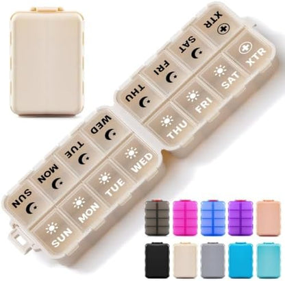 Foldable Portable 7 Day Pill Organizer 2 Times a Day, AM PM Weekly Pill Box