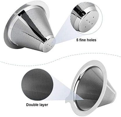 Pour Over Coffee Maker,Coffee Filter,Slow Drip Paperless Stainless Steel Cone Coffee Dripper(1-2 Cup)