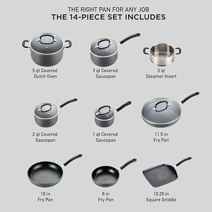 T-fal Ultimate Hard Anodized Nonstick Pots and Pans Set, 14-Piece, Onyx