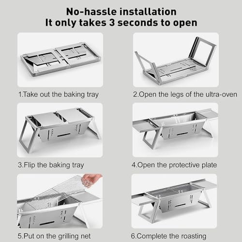 Portable Charcoal Grill 2-3 People Foldable Camping Grill for Outdoor Cooking, Small Charcoal Grill, Portable Fire Pit, Stainless Steel Mini Outdoor Grill for Camping, Picnic, Bonfire