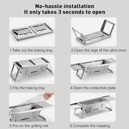 Portable Charcoal Grill 2-3 People Foldable Camping Grill for Outdoor Cooking, Small Charcoal Grill, Portable Fire Pit, Stainless Steel Mini Outdoor Grill for Camping, Picnic, Bonfire