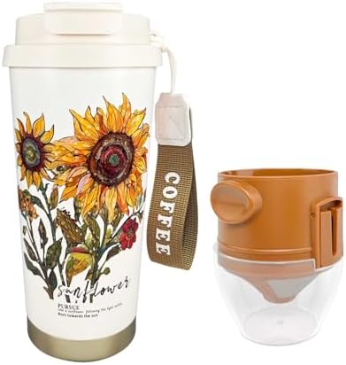 ZK&HX LIFE 17oz Camping Coffee Makers with Ceramic Coating,Camp Pour Over Coffee Maker Set,Double Wall Vacuum Leak-Proof Mug for Office School Party Camping,Tea Infuser Mug for Loose Leaf Tea
