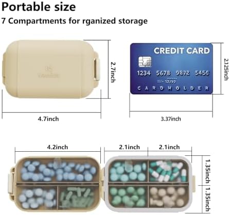 7 Compartments Travel Pill Organizer, Foldable Portable Airtight Pill Box