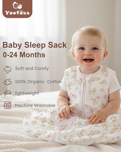 Yoofoss Baby Sleep Sack 12-18 Month 0.5TOG 100% Organic Cotton 2-Way Zipper