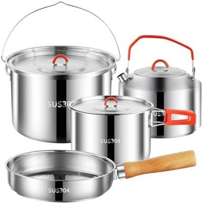 Camping Cookware Set 304 Stainless Steel Camping Pots and Pans Set
