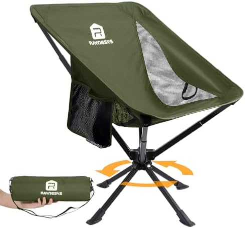 Raynesys Portable Swivel Camping Chair, 8 Seconds Quick Setup Easy Carry