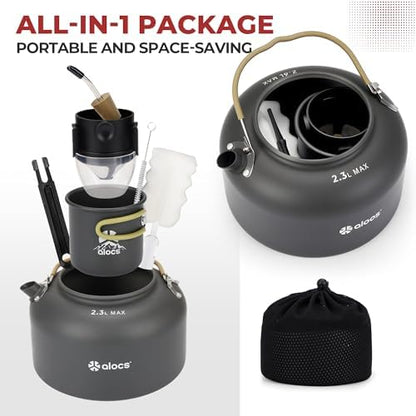 ALOCS 2.3L Portable Kettle with Pour Over Kit & Mug, Camping Coffee Pot Set