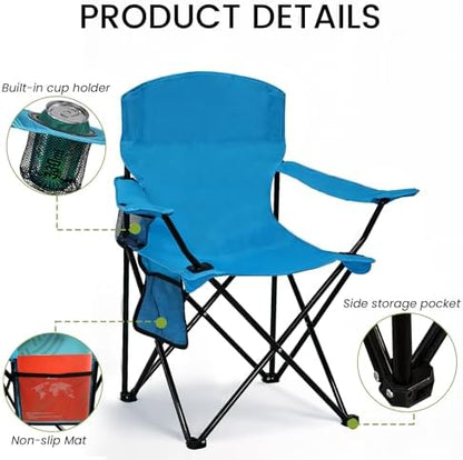 Camping Chair 2 Pack Portable Folding Chair, Supports 300lbs, Light Blue