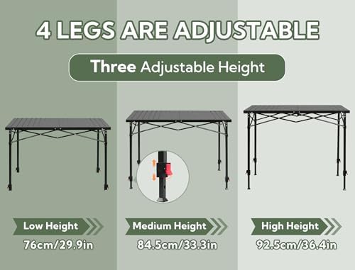 Portable Outdoor Adjustable Height Camping Table, Large for 2-6 Person