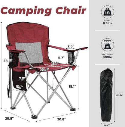 HULKFIT Folding Camping Chairs, Portable Outdoor Beach Lawn Chair for Adults with Carry Bag & Built-in Cup Holder, Casual Foldable Chair for Picnic Fishing Garden,Burgundy