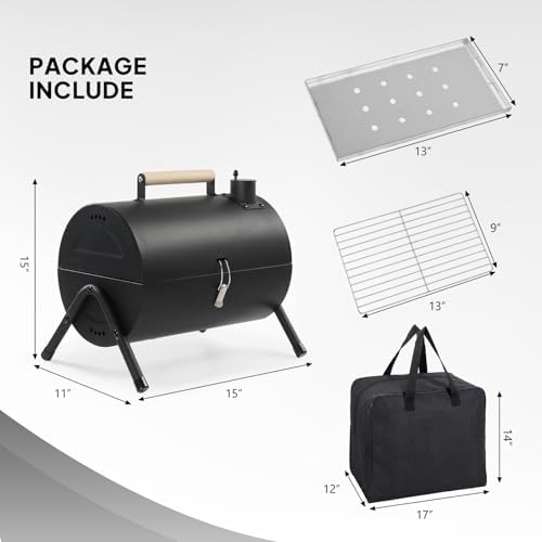 Outvita Portable Charcoal Grill with Thermometer, Dual-Sided Tabletop Black
