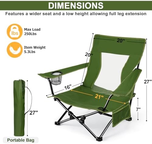 Joyfair Beach Camping Chair (2 Pack), Folding Chair for Adults (Green)