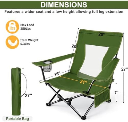 Joyfair Beach Camping Chair (2 Pack), Folding Chair for Adults (Green)