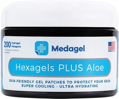 Hexagels Plus Aloe Vera - Advanced Healing Hydrogel Pads for Blister Prevention & Soothing Burn Care - Foot, Heel, Toe, & Ankle Protection, Pack of 200, 1-Inch Patches, Original Formula