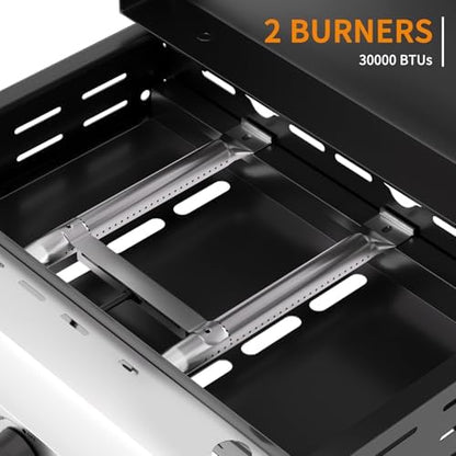17.3'' Gas Griddle Flat Top Grill with Lid, 2-Burner Tabletop Portable Propane Griddle for Outdoor Cooking, BBQ, Camping & Tailgating Barbecue, 30,000BTU Output