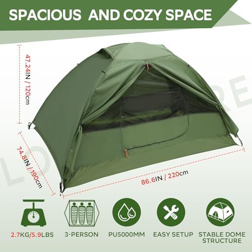Clostnature 1/2/3/4 Person Lightweight Backpacking Tent, Easy Setup Tent