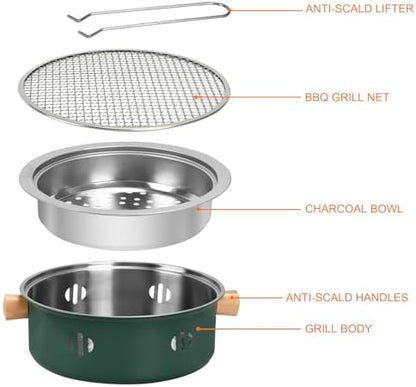 Portable Charcoal Barbecue Grill, 1pc Small Outdoor Camping Grill (Green)