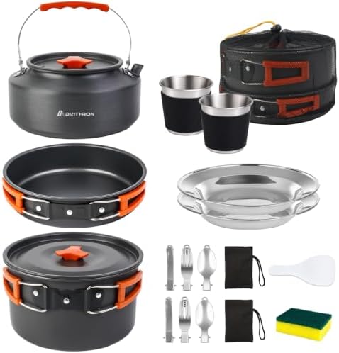 17-Piece Camping Cookware Set for 3-4 Campers with 1.1L Kettle