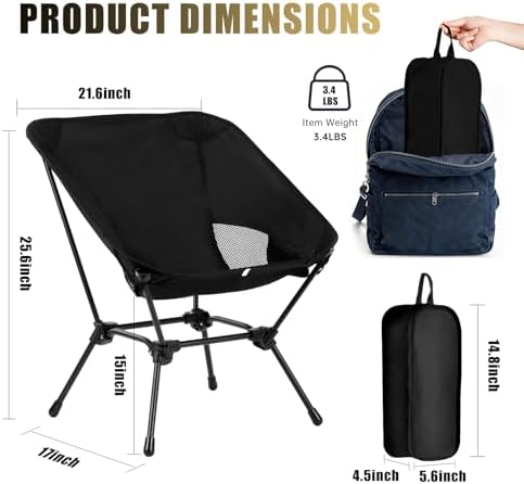 Low Back Camping Chair for Outdoor, 2-in-1 Height Adjustable, Heavy Duty