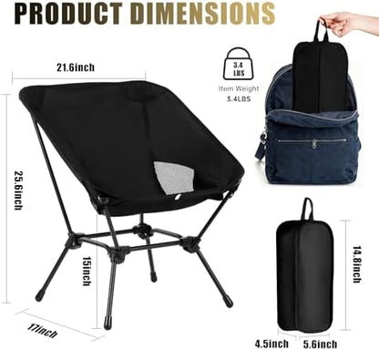2 Pack Low Back Camping Chair, 2-in-1 Height Adjustable, Heavy Duty