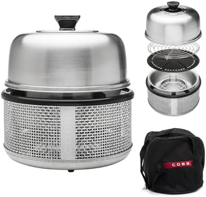 COBB Stainless Steel Portable Table Top Charcoal Grill with Griddle Pan, Smokeless Compact BBQ Grill for Camping, Boats & Rv