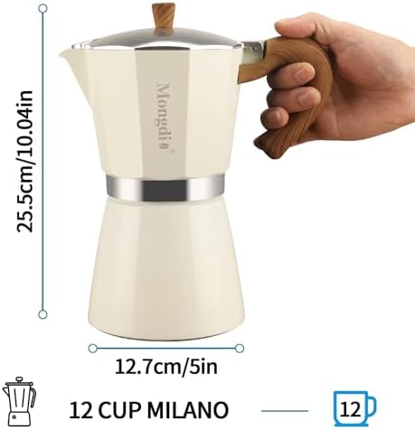 Mongdio Stovetop Espresso Maker Moka Pot, Cuban Coffee Maker Stove top coffee maker Moka Italian Espresso Greca Coffee Maker Brewer Percolator, 12 Espresso Cups, 20 oz - White