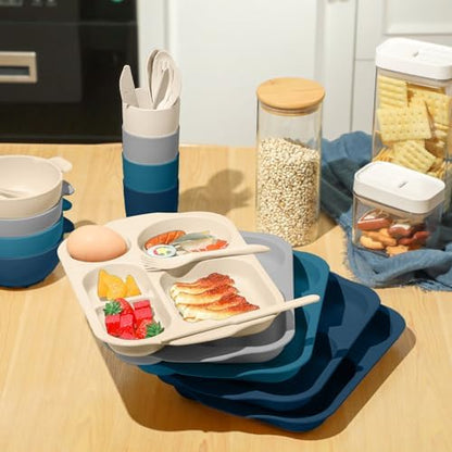 Honoson 24pcs Wheat Straw Dinnerware, Unbreakable, Dark Color