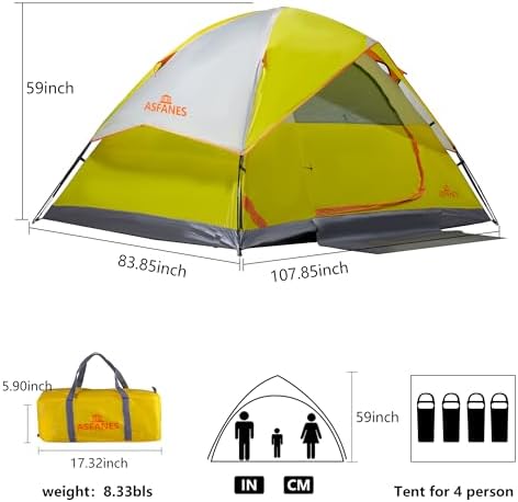 ASFANES Tents for Camping 2/4/6 Person Camping Dome Tent, Waterproof,Spacious, Lightweight Portable Backpacking Tent for Outdoor Camping/Hiking