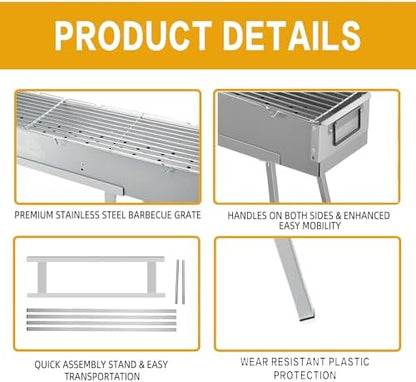 WILLBBQ Charcoal Grill, Portable BBQ Grill with Removable Stand & Shelf